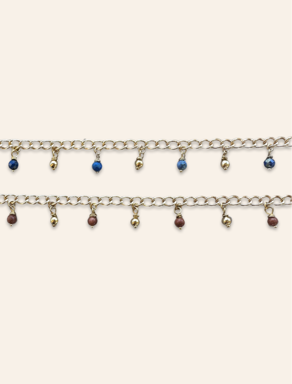 beaded crystal bracelets with lapis lazuli, rhodonite, gold, pearls and goldstone