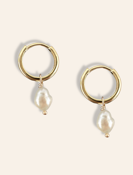 keshi pearl hoops gold. Everyday pearl earrings