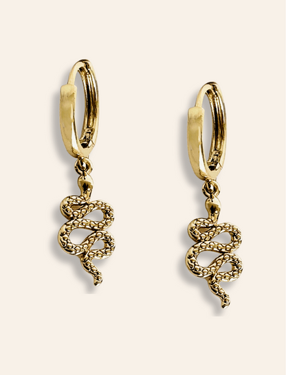 Temple of the sun snake earring gold. Snake hoops gold